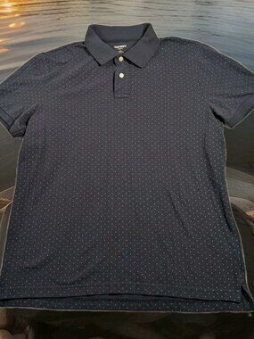 Old Navy Women's's Blue Knit Short Sleeve Polo shirt blue with Polka dots Large